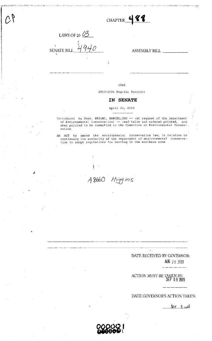 NYS Bill and Veto Jackets: 2003, Chapter 488