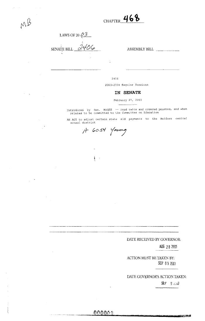 NYS Bill and Veto Jackets: 2003, Chapter 468