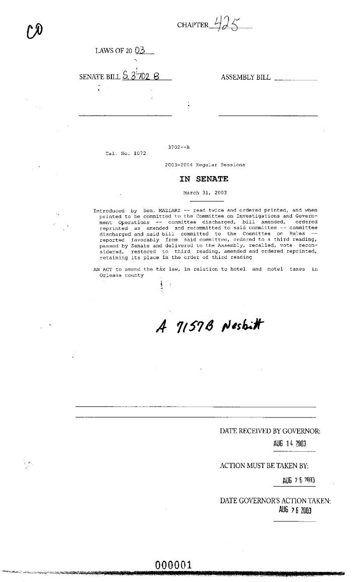 NYS Bill and Veto Jackets: 2003, Chapter 425