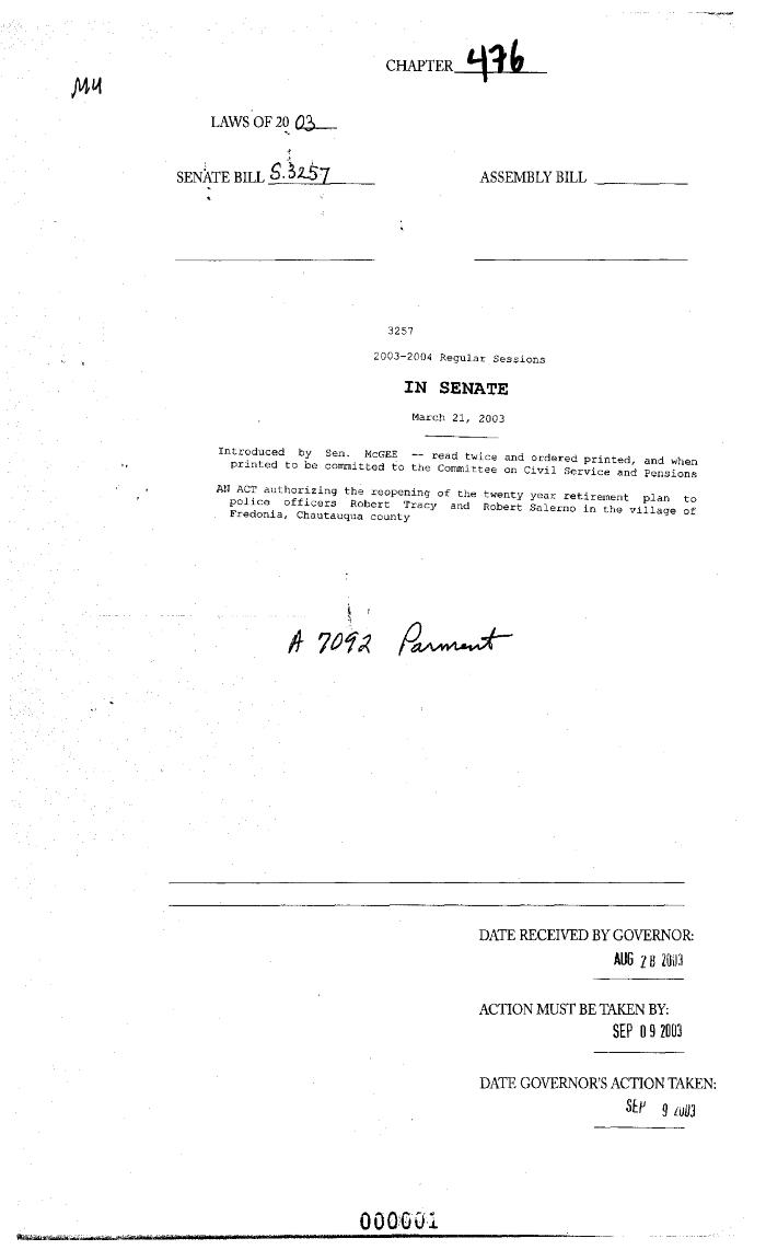 NYS Bill and Veto Jackets: 2003, Chapter 476