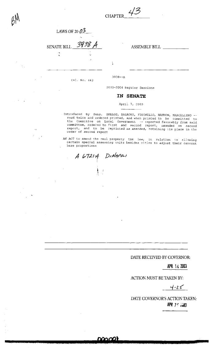 NYS Bill and Veto Jackets: 2003, Chapter 43