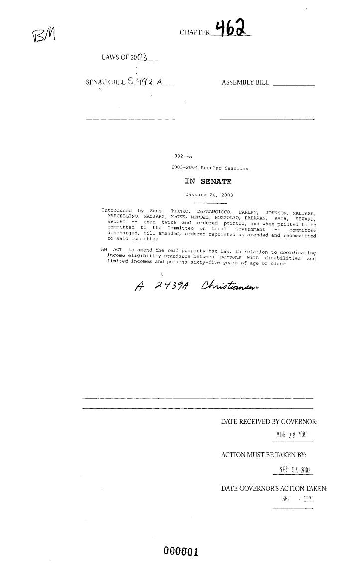 NYS Bill and Veto Jackets: 2003, Chapter 462