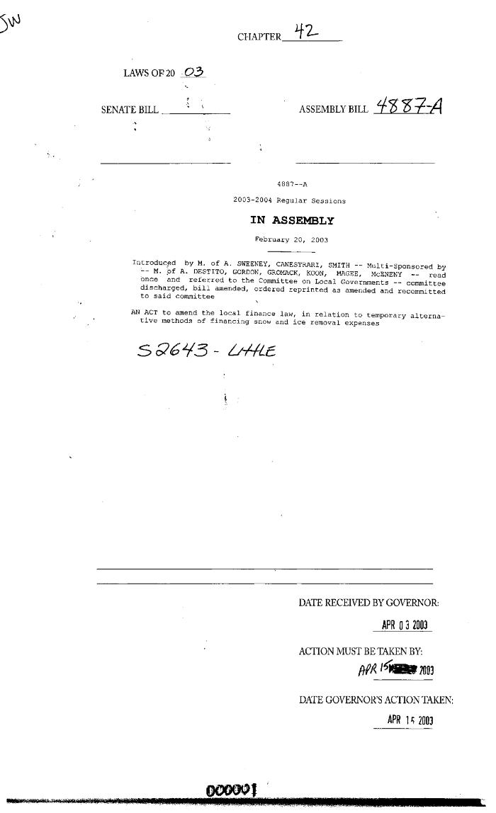 NYS Bill and Veto Jackets: 2003, Chapter 42