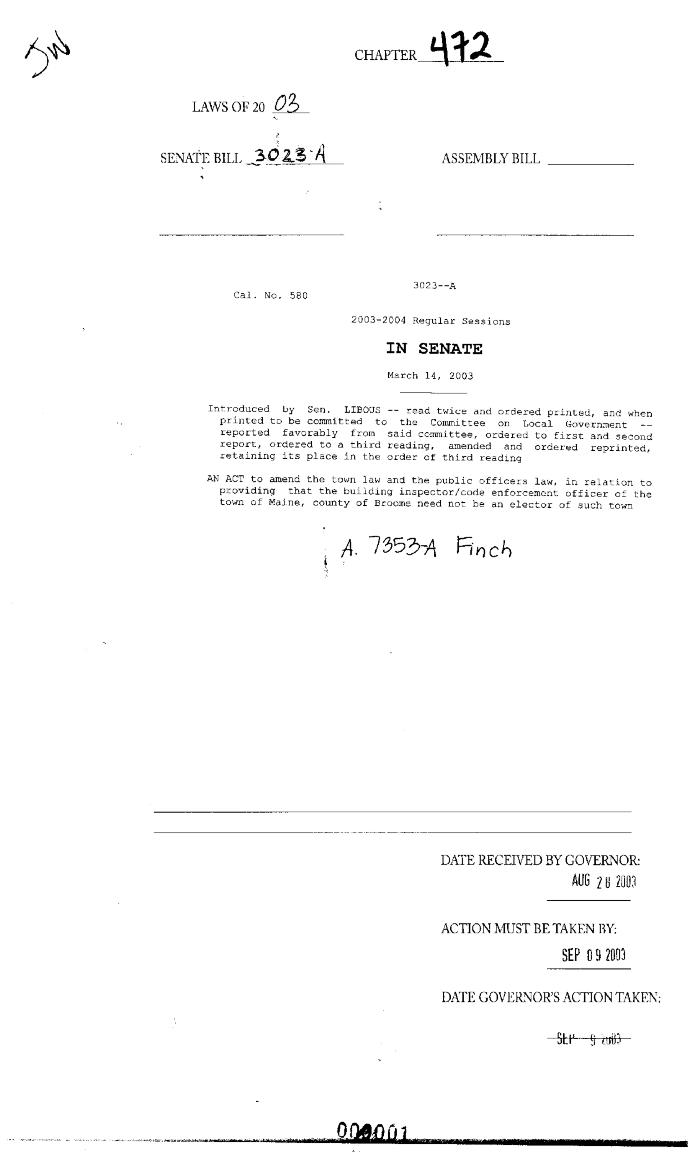 NYS Bill and Veto Jackets: 2003, Chapter 472