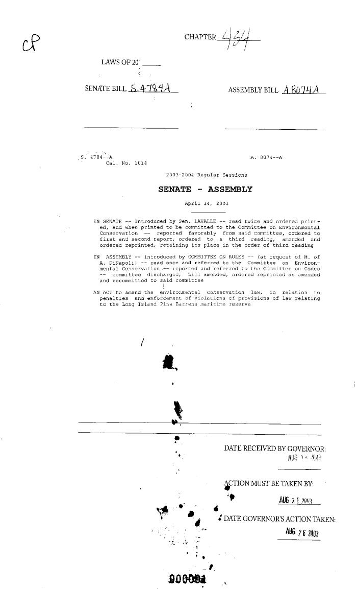 NYS Bill and Veto Jackets: 2003, Chapter 434