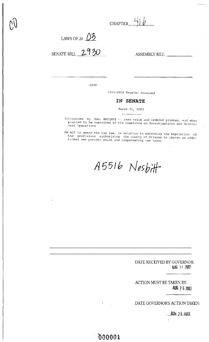 NYS Bill and Veto Jackets: 2003, Chapter 416