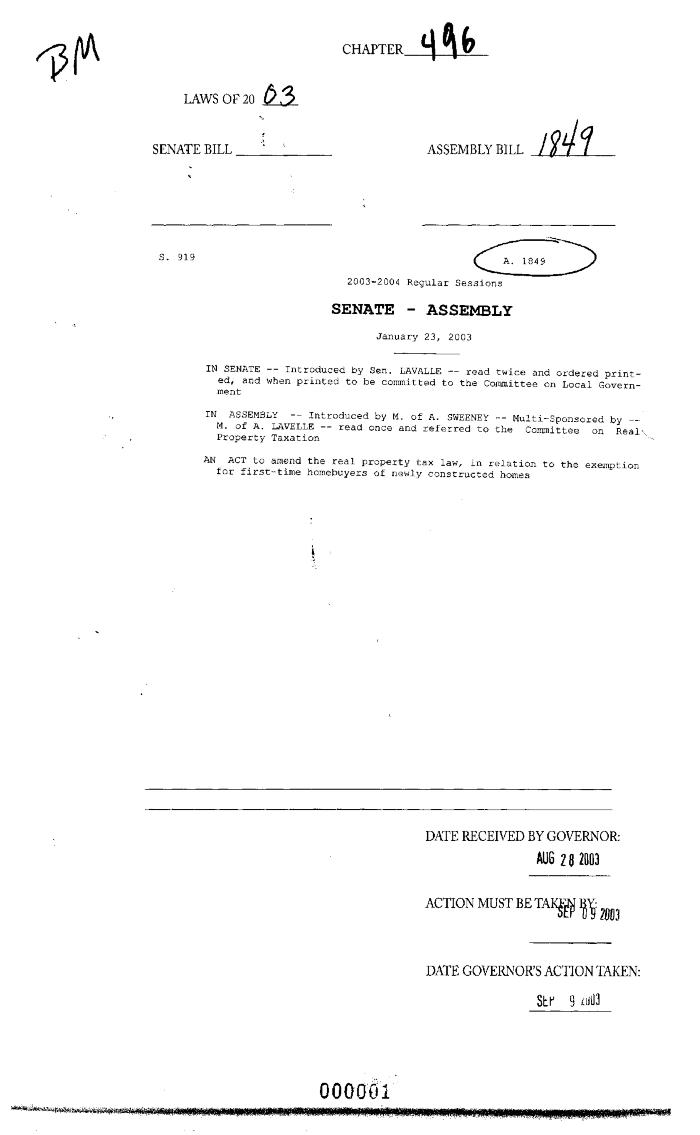 NYS Bill and Veto Jackets: 2003, Chapter 496