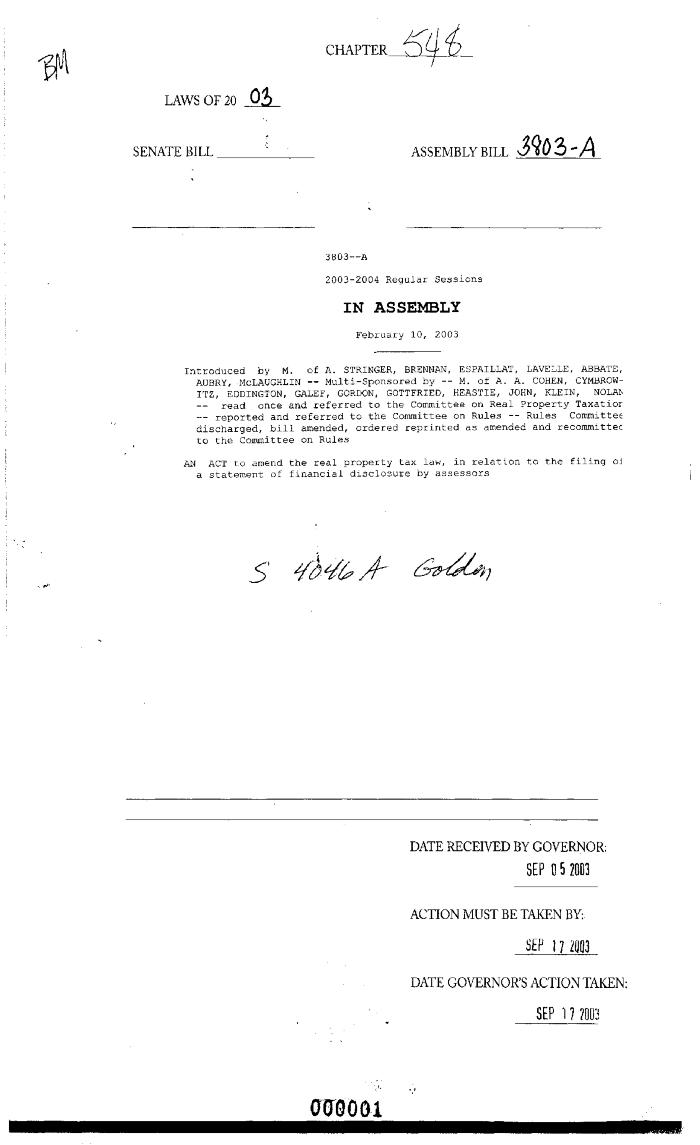 NYS Bill and Veto Jackets: 2003, Chapter 548