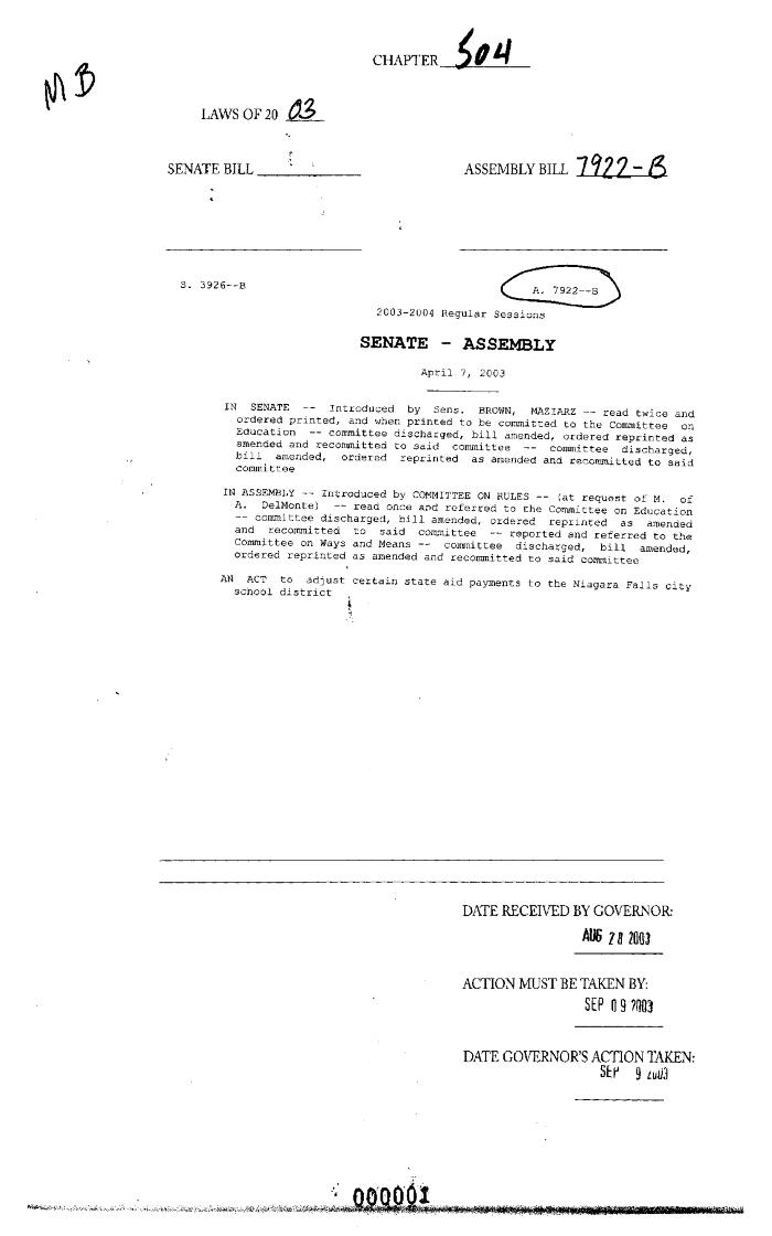 NYS Bill and Veto Jackets: 2003, Chapter 504