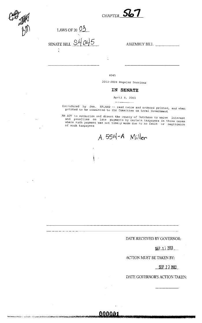 NYS Bill and Veto Jackets: 2003, Chapter 567