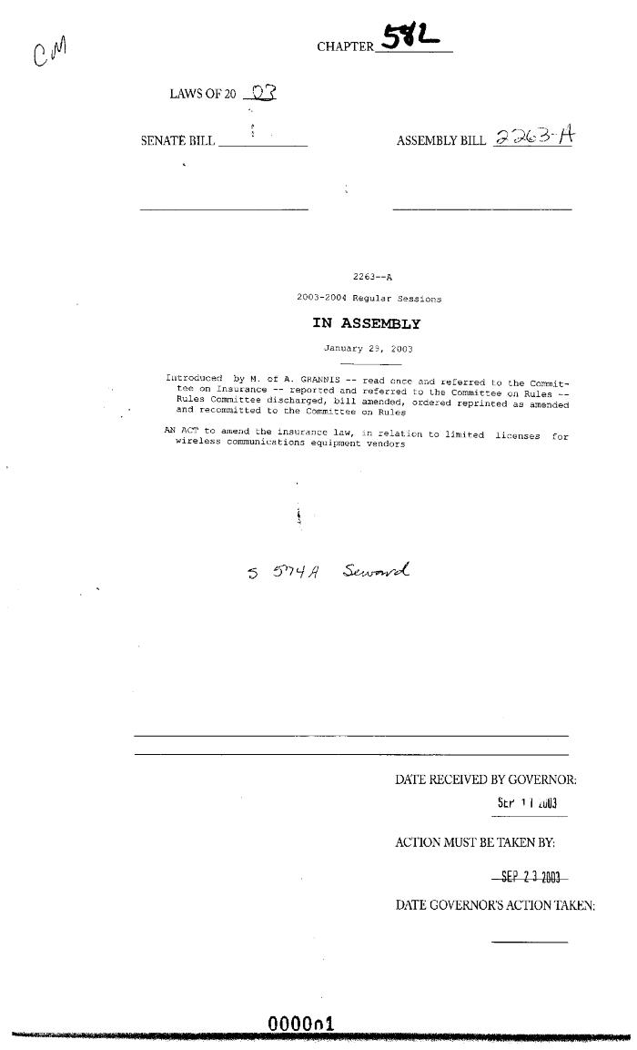 NYS Bill and Veto Jackets: 2003, Chapter 582