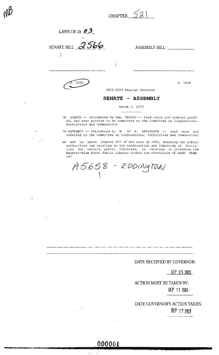 NYS Bill and Veto Jackets: 2003, Chapter 521