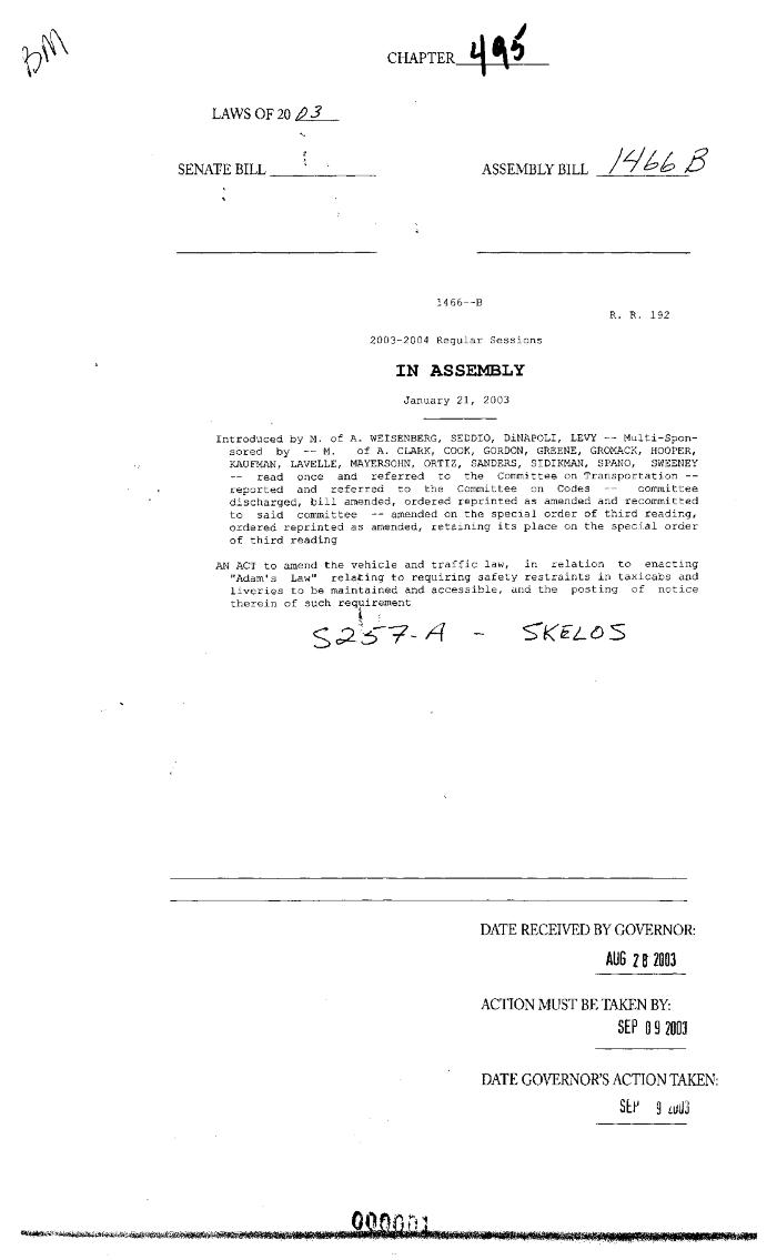 NYS Bill and Veto Jackets: 2003, Chapter 495