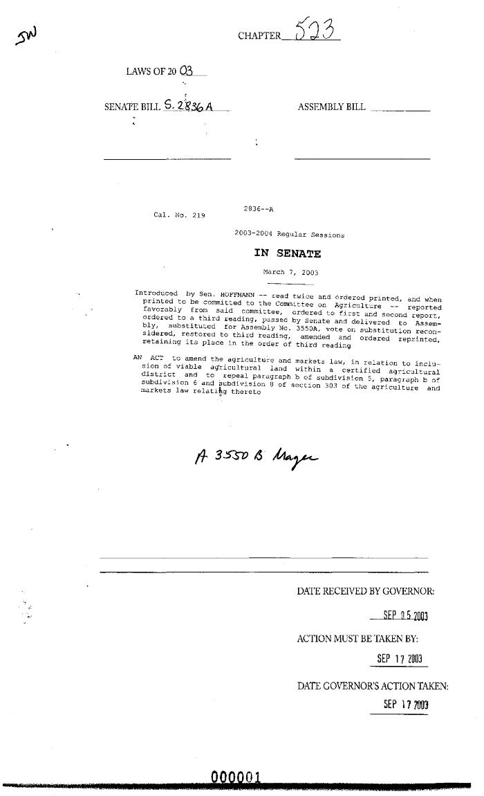 NYS Bill and Veto Jackets: 2003, Chapter 523