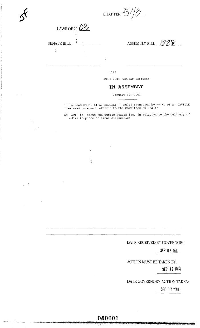 NYS Bill and Veto Jackets: 2003, Chapter 543
