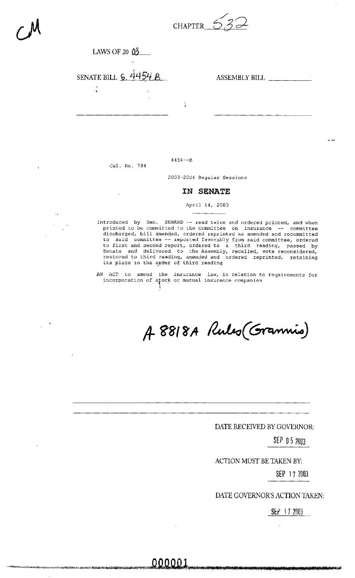 NYS Bill and Veto Jackets: 2003, Chapter 532