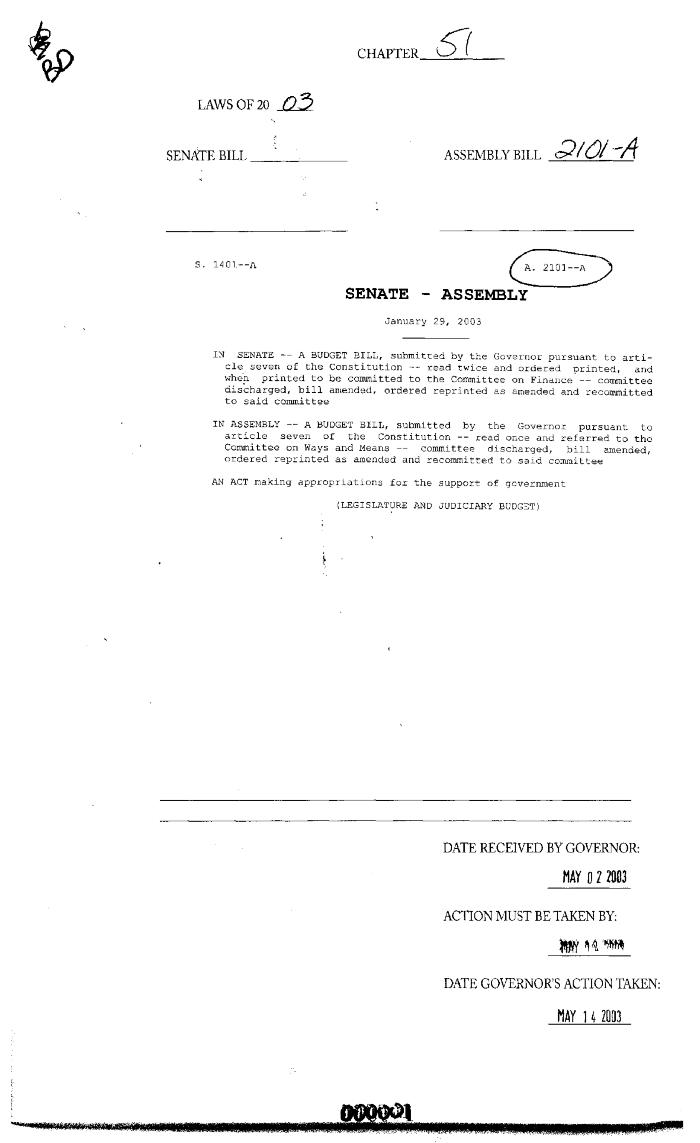 NYS Bill and Veto Jackets: 2003, Chapter 51