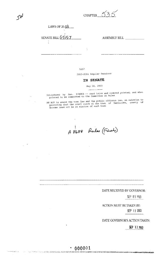 NYS Bill and Veto Jackets: 2003, Chapter 535