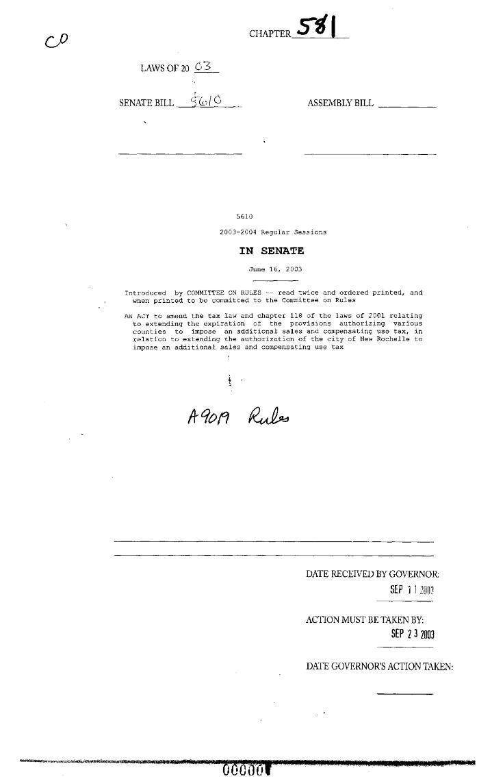 NYS Bill and Veto Jackets: 2003, Chapter 581