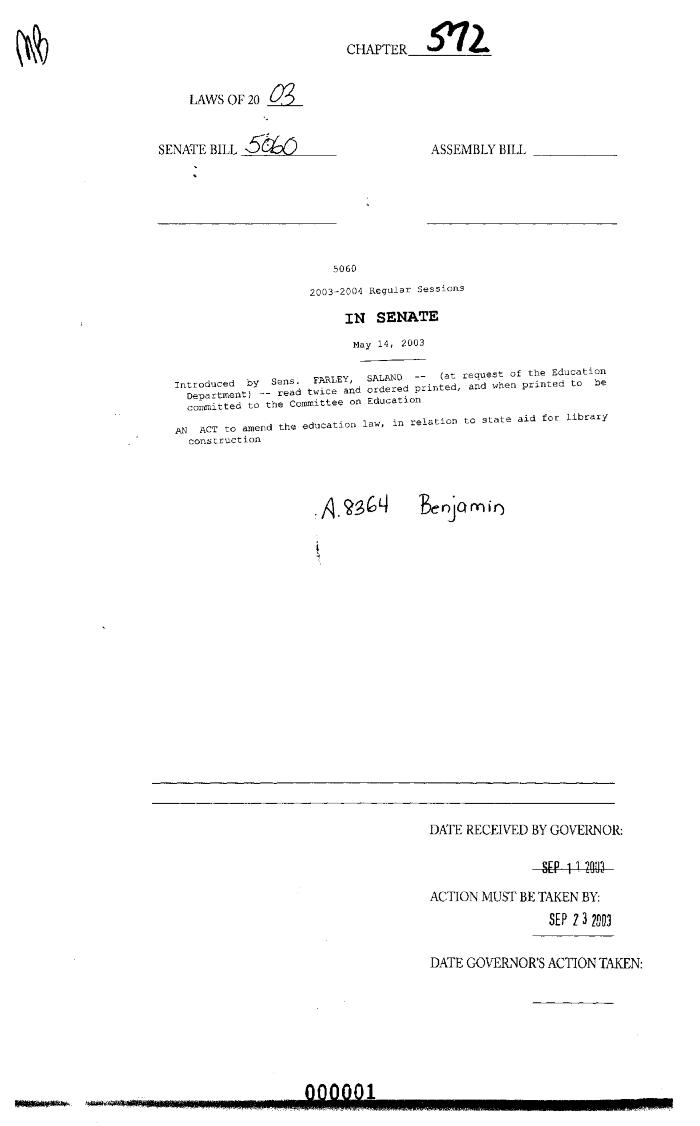 NYS Bill and Veto Jackets: 2003, Chapter 572