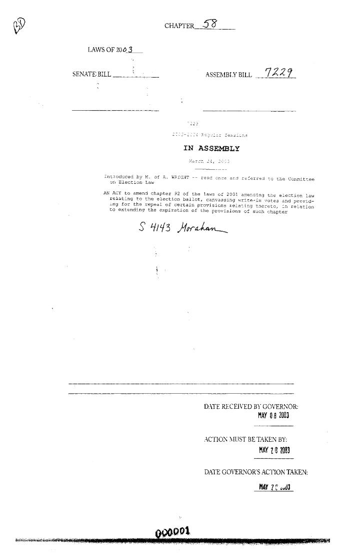 NYS Bill and Veto Jackets: 2003, Chapter 58