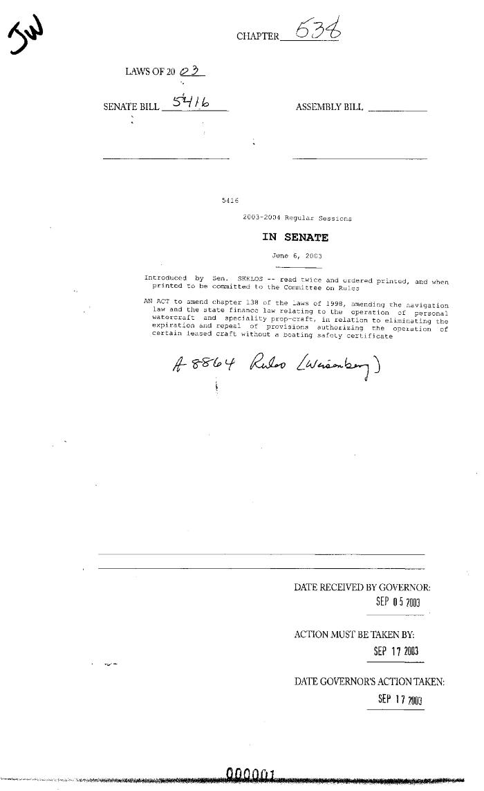 NYS Bill and Veto Jackets: 2003, Chapter 538