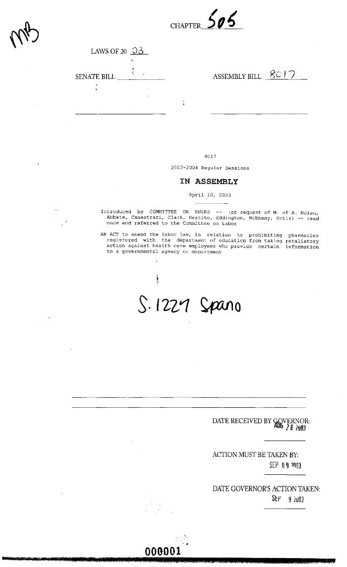 NYS Bill and Veto Jackets: 2003, Chapter 505