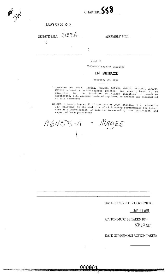 NYS Bill and Veto Jackets: 2003, Chapter 558