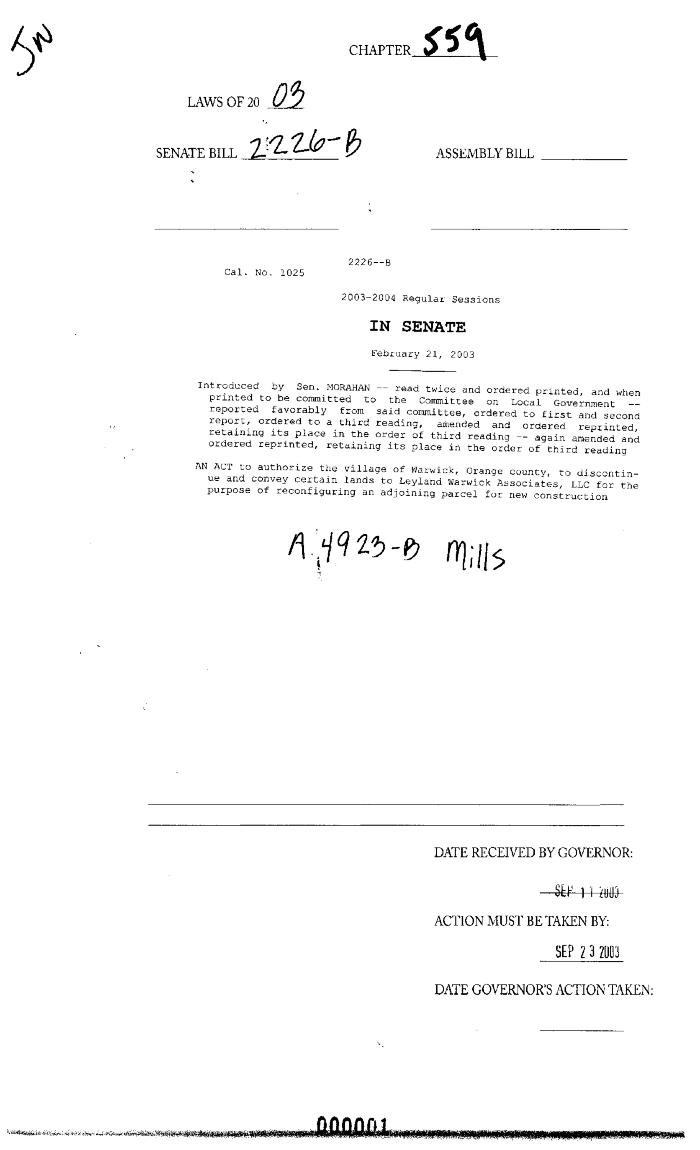 NYS Bill and Veto Jackets: 2003, Chapter 559