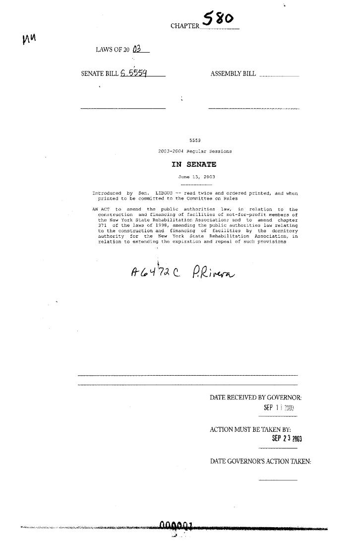NYS Bill and Veto Jackets: 2003, Chapter 580