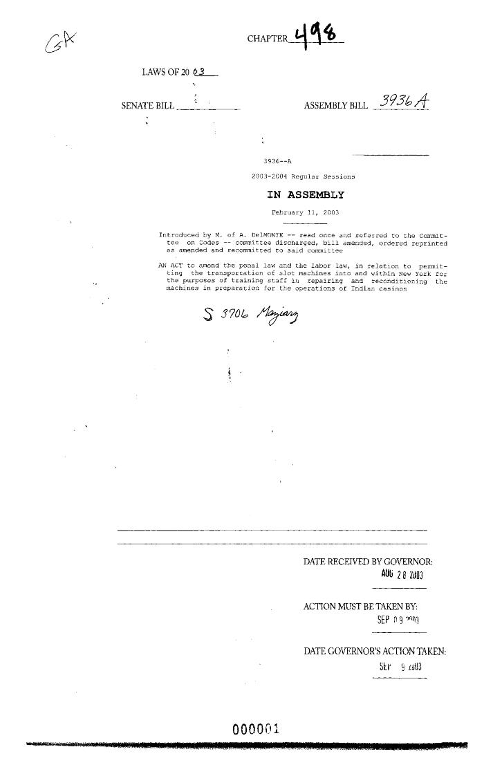 NYS Bill and Veto Jackets: 2003, Chapter 498