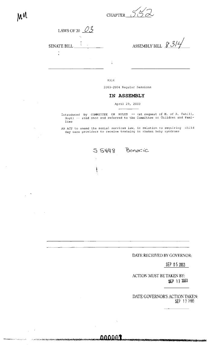 NYS Bill and Veto Jackets: 2003, Chapter 552