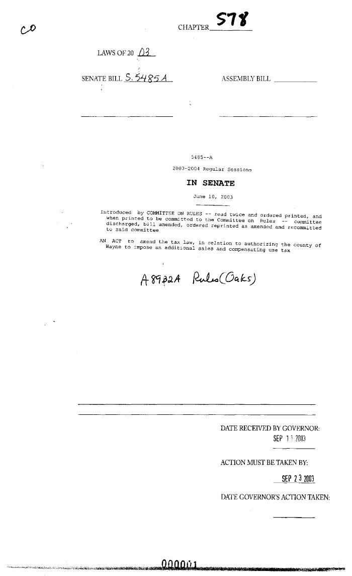 NYS Bill and Veto Jackets: 2003, Chapter 578