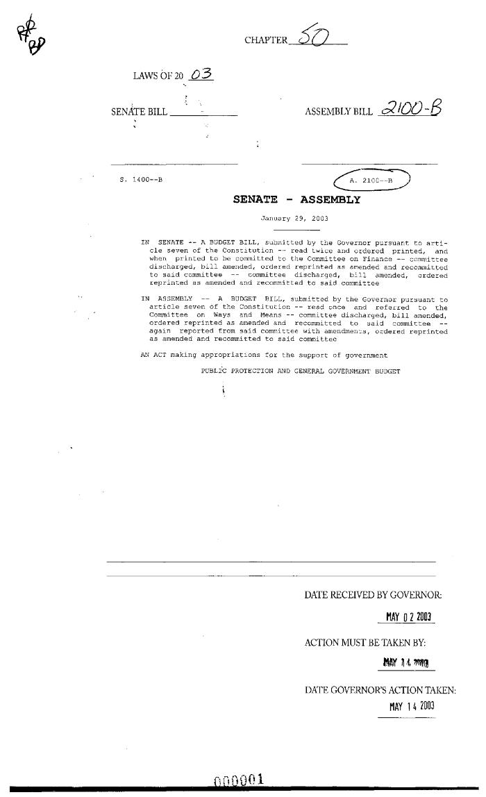 NYS Bill and Veto Jackets: 2003, Chapter 50