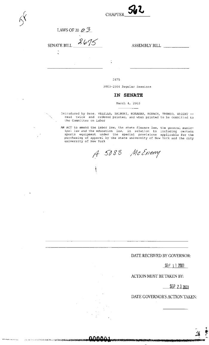 NYS Bill and Veto Jackets: 2003, Chapter 562