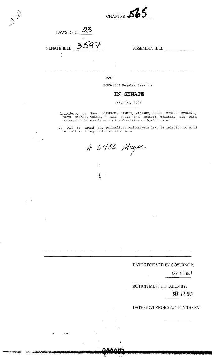 NYS Bill and Veto Jackets: 2003, Chapter 565
