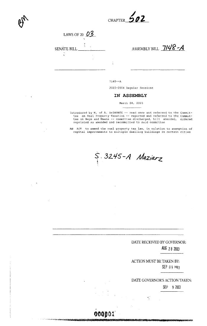 NYS Bill and Veto Jackets: 2003, Chapter 502