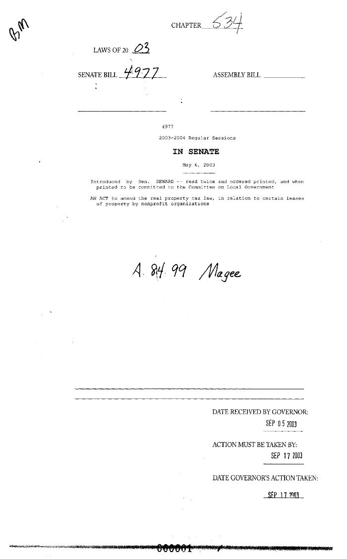 NYS Bill and Veto Jackets: 2003, Chapter 534