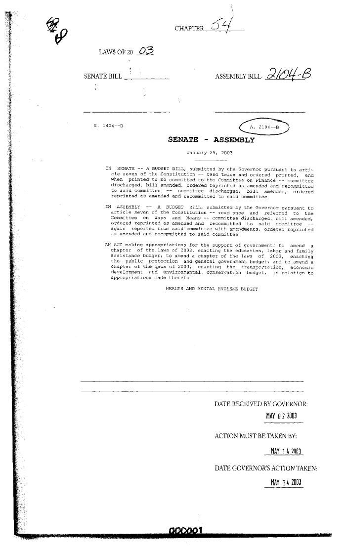 NYS Bill and Veto Jackets: 2003, Chapter 54