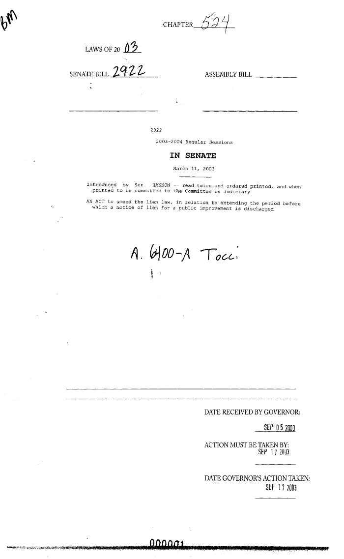 NYS Bill and Veto Jackets: 2003, Chapter 524