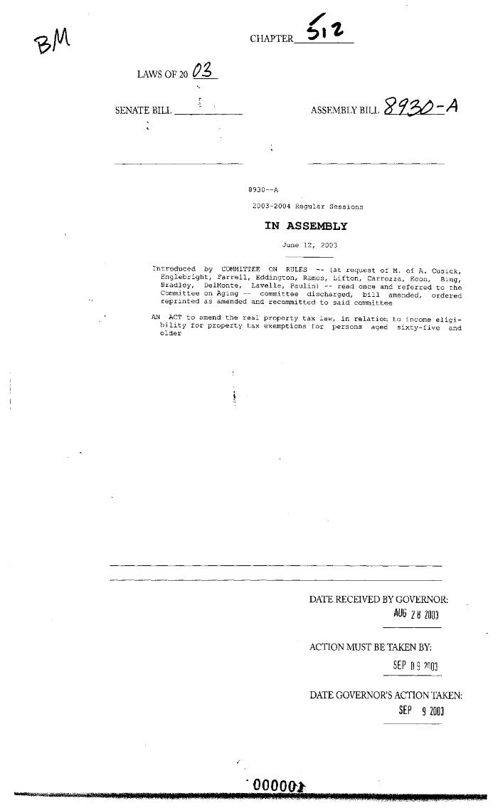 NYS Bill and Veto Jackets: 2003, Chapter 512