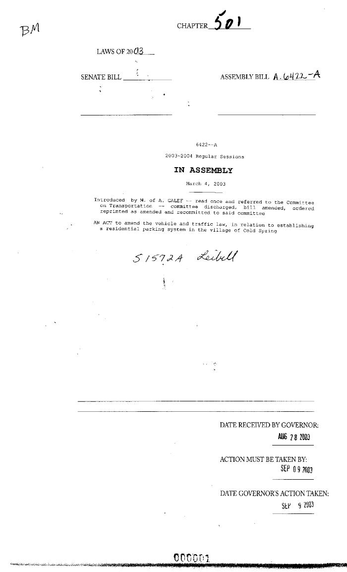 NYS Bill and Veto Jackets: 2003, Chapter 501