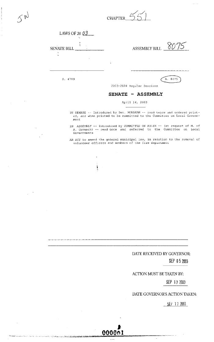 NYS Bill and Veto Jackets: 2003, Chapter 551