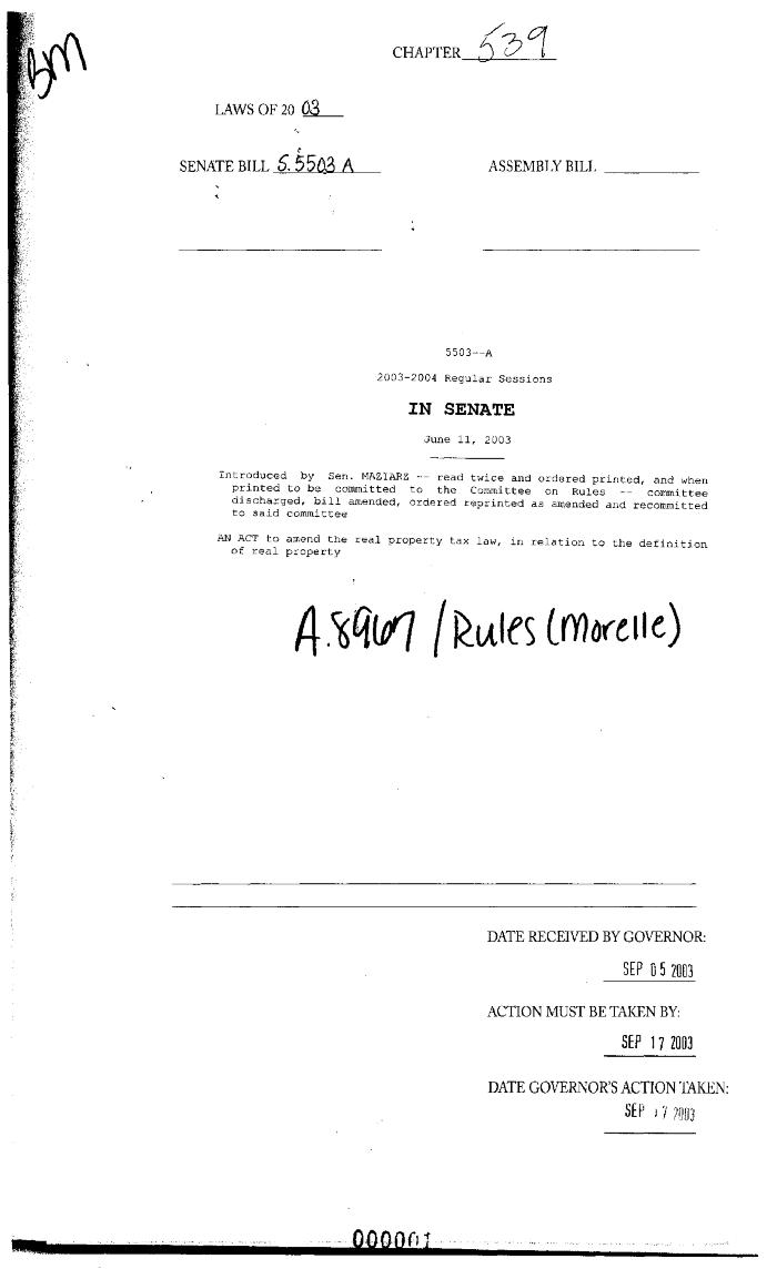 NYS Bill and Veto Jackets: 2003, Chapter 539