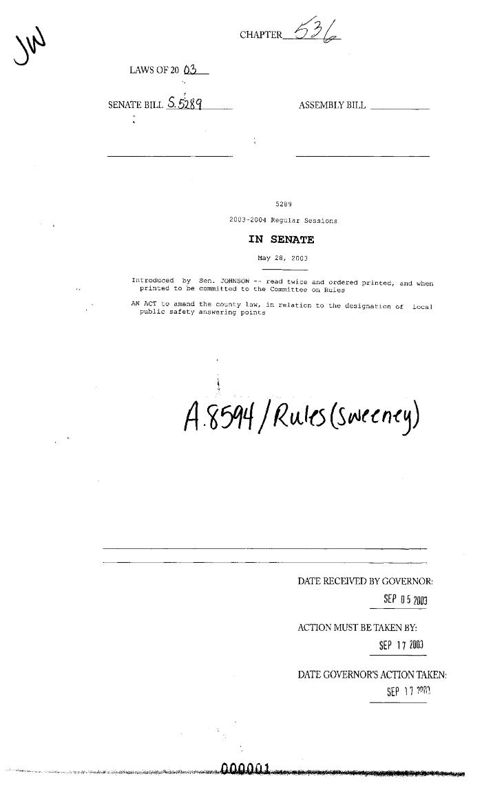 NYS Bill and Veto Jackets: 2003, Chapter 536