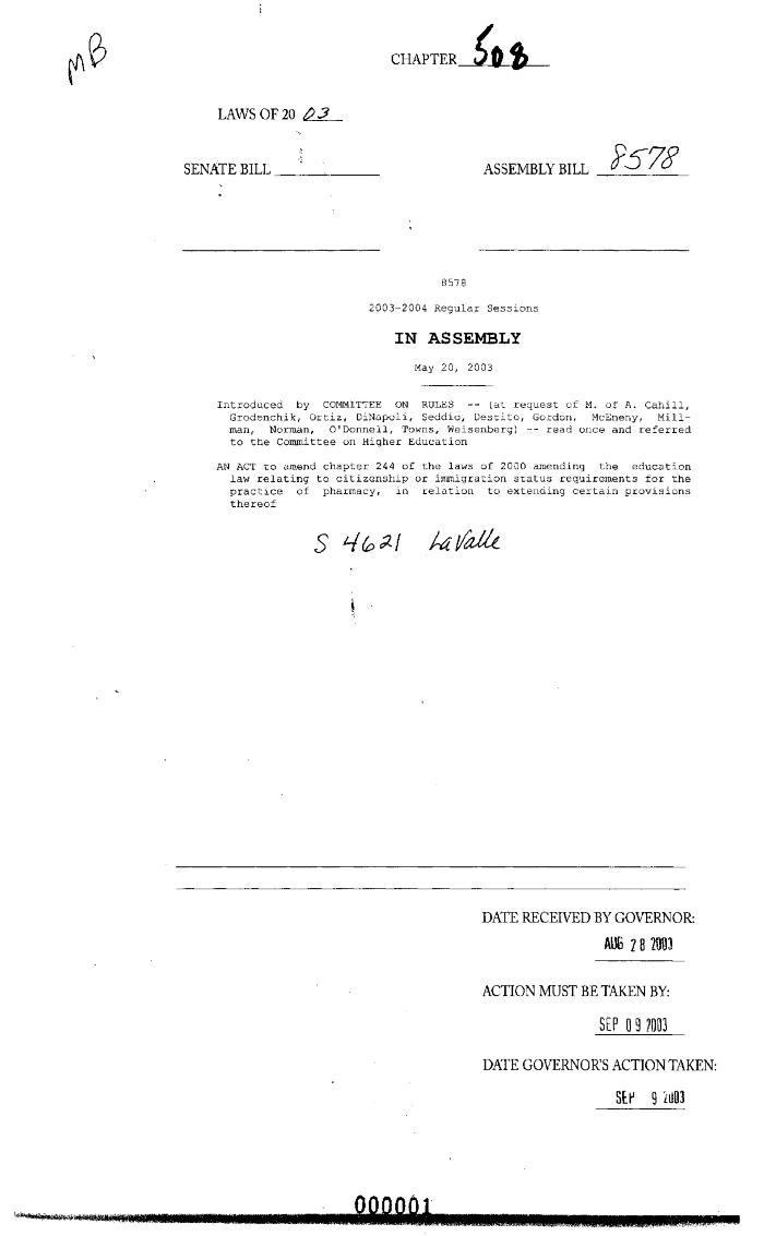 NYS Bill and Veto Jackets: 2003, Chapter 508
