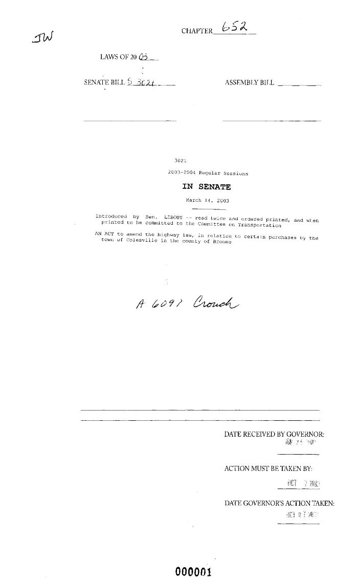 NYS Bill and Veto Jackets: 2003, Chapter 652
