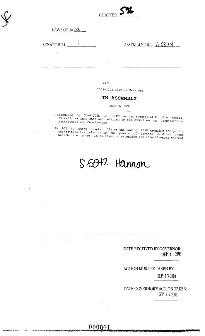 NYS Bill and Veto Jackets: 2003, Chapter 596