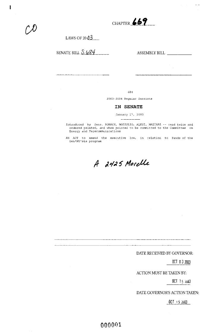 NYS Bill and Veto Jackets: 2003, Chapter 669
