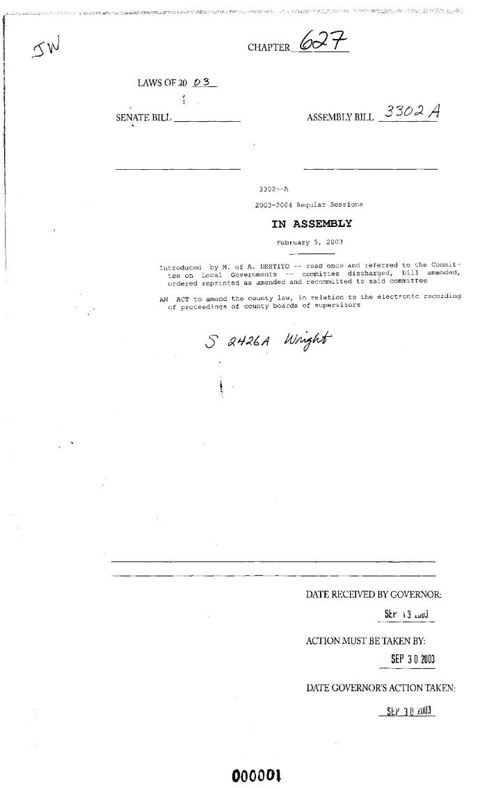 NYS Bill and Veto Jackets: 2003, Chapter 627